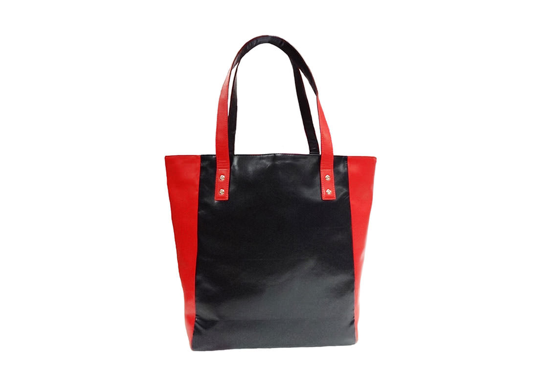 faux leather tote with car knife printing back