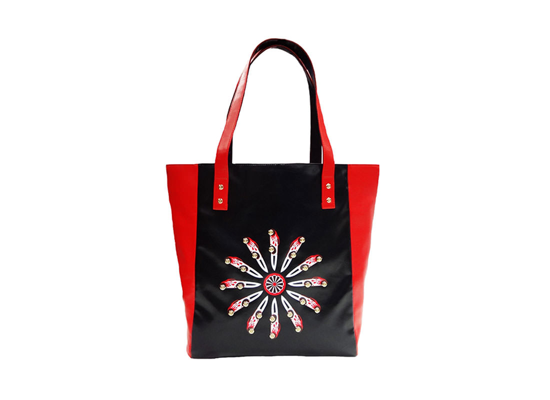 Faux Leather Tote with Car knife prinitng