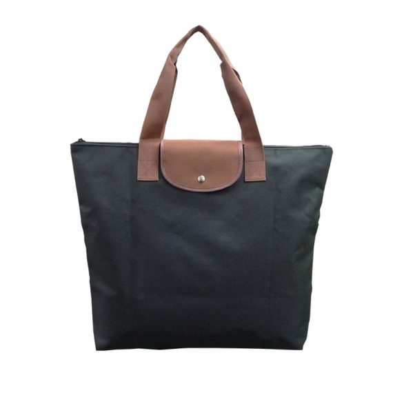 Foldable Tote Bag with zipper in black