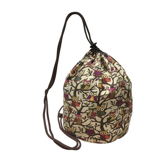 Drawstring bag with owl printing