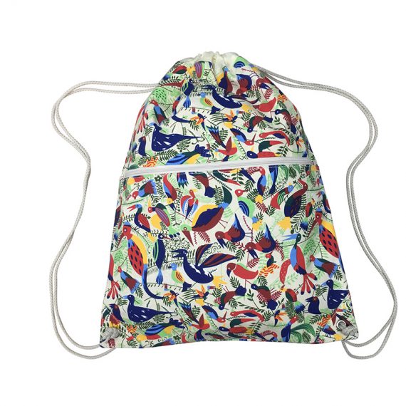 drawstring bag with bird printing