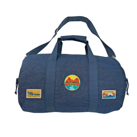 Round Denim Duffel in blue