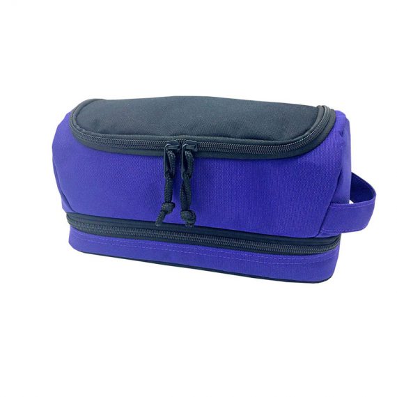 Two compartment toiletry bag in purple blue