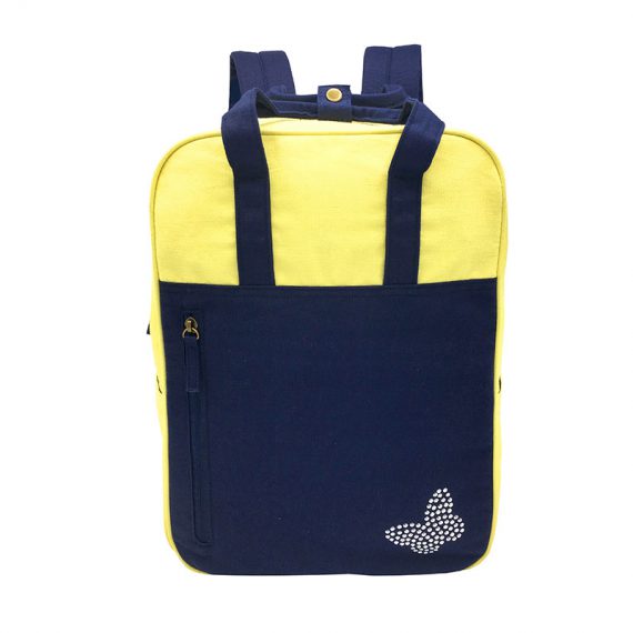 Canvas backpack in yellow & dark blue