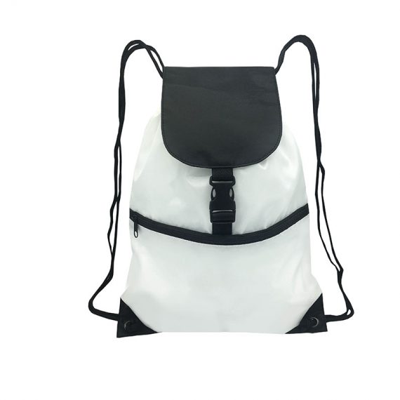 Drawstring bag with front zipper pocket in white