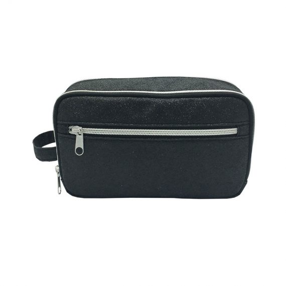 black shiny PU Cosmetic Bag front