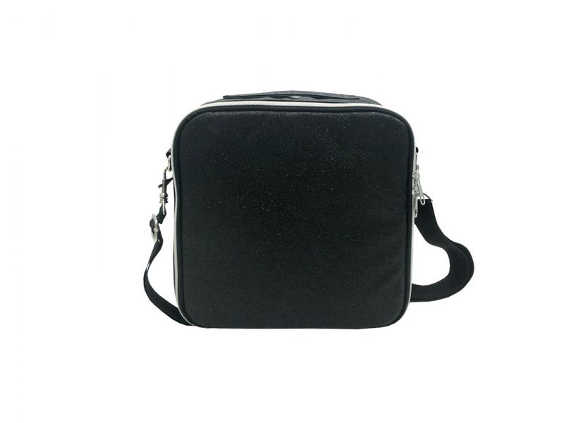 Flexible Interior Cosmetic Bag in Black Shiny PU Front